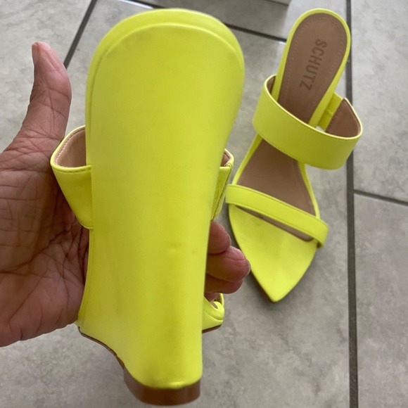 Schutz Soraya Napa Tennis Neon Yellow Leather Wedge - Picture 8 of 13
